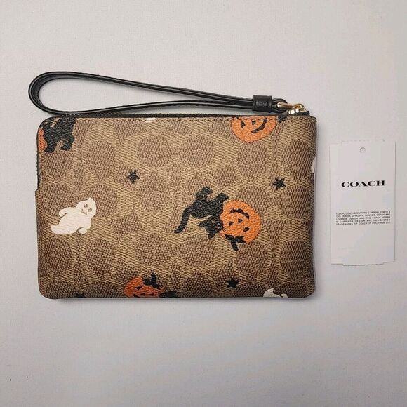 NWT Coach CW466 Corner Zip Wristlet In HALLOWEEN Print Black Cat Ghost Pumpkin - Picture 3 of 3